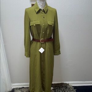 Zara Green Long Sleeve Belted Dress